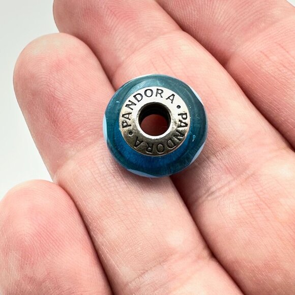 Pandora White Heart Blue Murano Glass Charm 925 ALE Sterling Silver - Picture 2 of 3